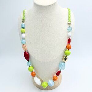 C1946 Colorful Beaded Necklace with Green Braided Cord